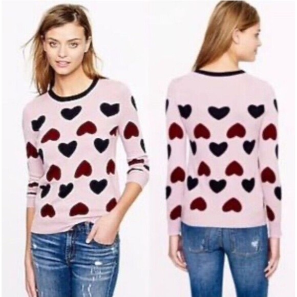 J. Crew Cashmere Sweater Intarsia Hearts Women Small Wool & Rabbit Hair Blend - Picture 1 of 8